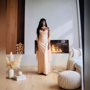 POLKA Soft Pal Peach Bridesmaid Dress With Scarf